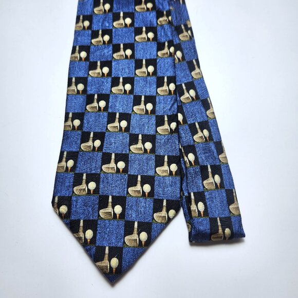 Ermenegildo Zenga Golf Necktie Men's Silk Tie 100% Silk Blue Black Gold Neck Tie - Picture 1 of 6